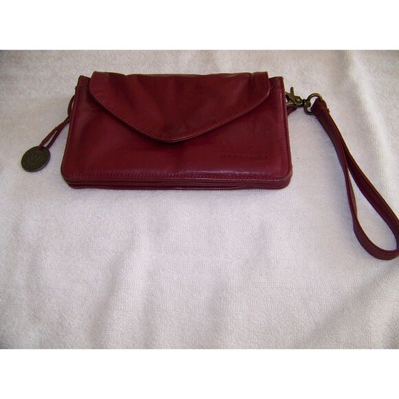 Leather Crossbody Wallet Purse Wristlet Burgundy Convertible Bag Removable Strap - Picture 4 of 16